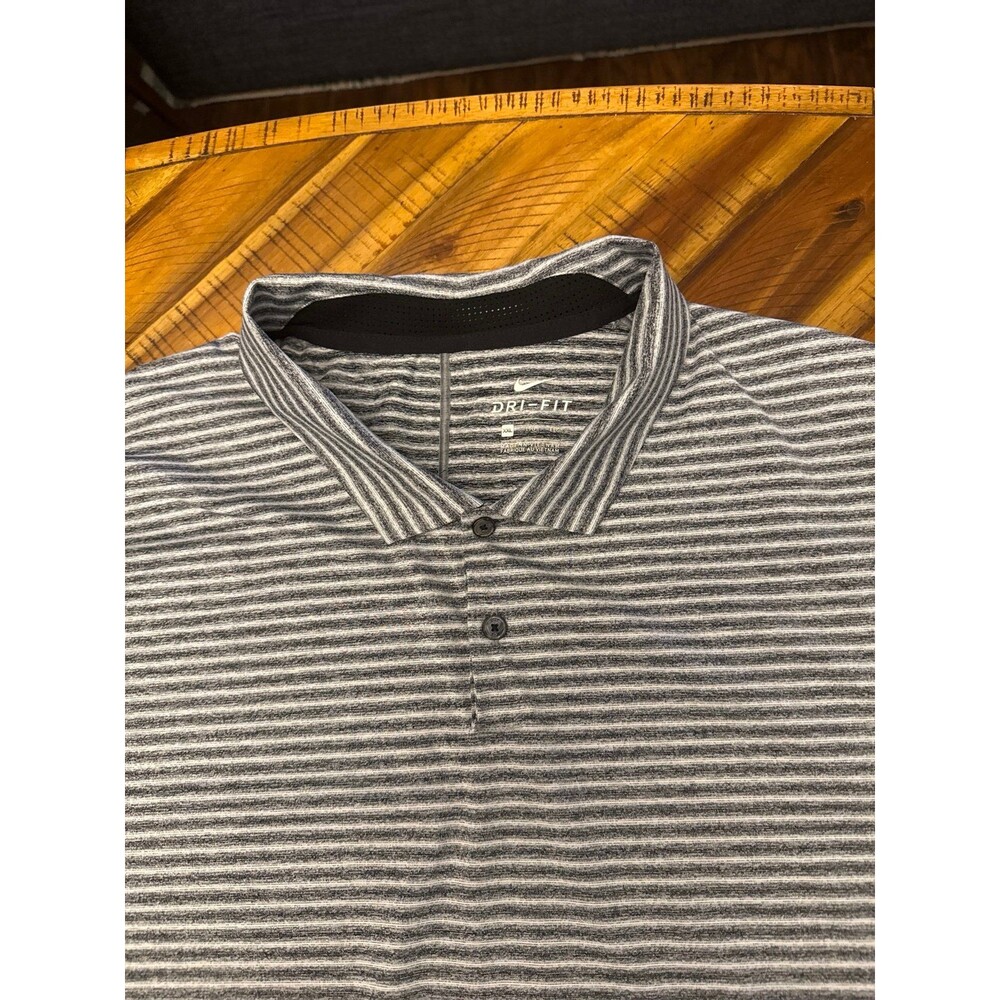 Nike Tiger Woods Dri-FIT Golf Polo Shirt Mens XXL Gray White Striped Performance